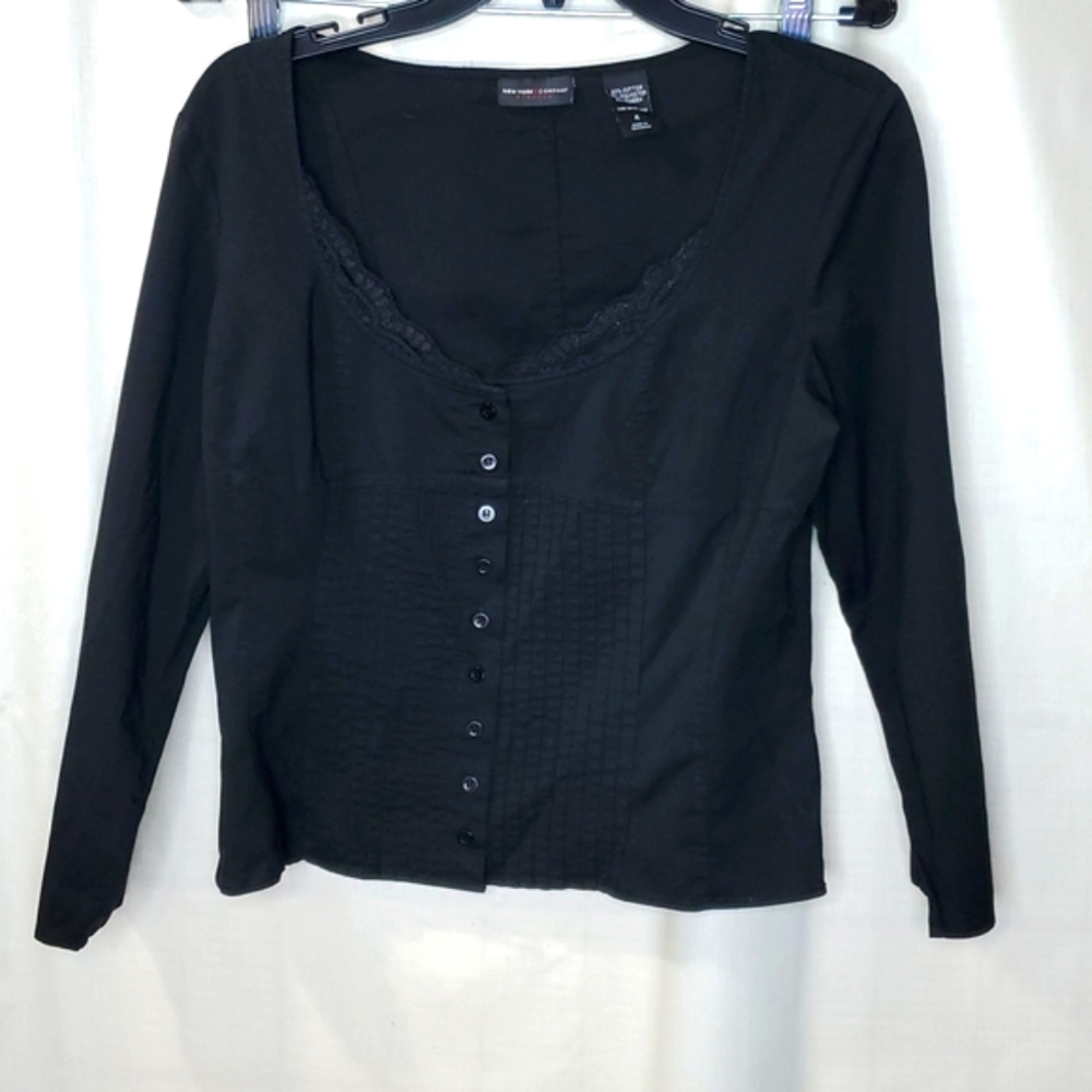 Women New York & Company long sleeve stretch shirt, Size 4, black